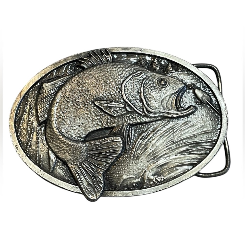 Vintage Collectors.Bergamot Brass Works Belt Buckle 1977 3D Bass Gray Bergamot - Picture 2 of 9